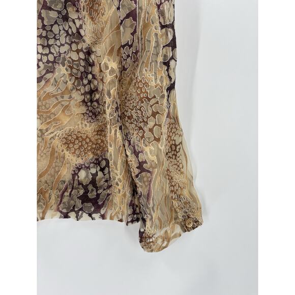 Bamboo Traders Button Up Shirt Womens Large Gold Brown Sheer Flax Animal Print - Picture 13 of 16